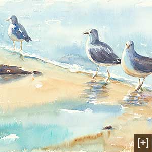 Gulls on the Shore - Watercolor on paper