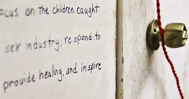 Door with text - part of The Scarlet Cord installation