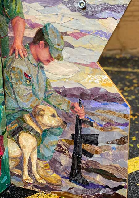 Detail of one of pamela's sponge paintings for Yellow Ribbon mosaic